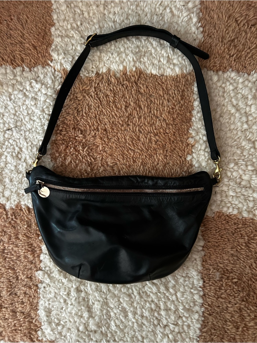 Clare V. Grand Fanny Classic Black Leather Crossbody with Gold Hardware